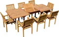 Produktbild: ALEOS. Teak Set Gartengarnitur Gartenset Sitzgruppe Gartentisch Tobago 180-240x100 cm mit 8 Stapelsessel Miami Teakholz Gartenmöbelset Esstischgruppe Sessel stapelbar Ausziehtisch
