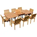 Produktbild: ASS ALEOS. Teak Set Gartengarnitur Gartenset Sitzgruppe Gartentisch Tobago 180-240x100 cm mit 8 Stapelsessel Miami Teakholz Gartenmöbelset Esstischgruppe Sessel stapelbar Ausziehtisch