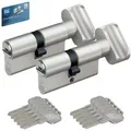Produktbild: BASI Schließzylinder 2er SET V50, Gleichschließend, diverse Längen, (Spar-Set, 2-St), 2 x Knaufzylinder K35/35 mm, Knaufseite Innen = 35 mm, 10 Schlüssel Knaufzylinder - K35/35 mm
