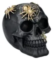 Produktbild: Figuren Shop GmbH Dekofigur Totenkopf Figur schwarz-gold mit Spinnen - Gothic Dekoration Halloween