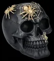 Produktbild: Totenkopf Figur schwarz-gold mit Spinnen - Höhe: 11,5 cm Halloween Gothic Deko