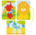 Produktbild: goki Spiel Fädelspiel Papagei Löwe Zebra, Kinderspiel, Holzplatten mit Schnüre, Tiere, Strickspiel
