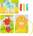 Produktbild: Fädelspiel Papagei, Löwe, Zebra 12 x 16,5 cm, Holz, 3 Teile, 6 Schnüre, per Set