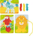 Produktbild: FÄDELSPIEL Papagei Löwe Zebra Fädeln lernen Holz mit 3 Motiven und Schnüren NEU