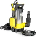 Produktbild: Wiltec 3 in 1 Flachsauger Tauchpumpe Edelstahl 550 W, Schmutzwasserpumpe 12500 l/h, Flachwasserpumpe mit Schwimmer, Flachsaugpumpe für Keller