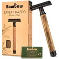 Produktbild: Bambaw Rasierhobel Herren & Damen mit Rasierhobel Klingen (5 Stück), Einklingen Rasierer Herren, Sicher & Wiederverwendbar, Für Eine Sanfte & Präzise Rasur (Bambus Schlank Schwarz)