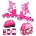 Produktbild: SMJ Kinder Mädchen Set 2in1 Inliner Rollschuhe VERSTELLBAR Inline Skates mit LED Rollen + Schonerset + Helm + Tasche (26-29)