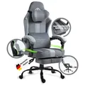 Produktbild: PixelPilot®Ergonomischer Gaming Stuhl [Atmungsaktiver Stoff] mit Fußstütze, Kopf- und Lendenwirbelstütze, PC Stuhl Bürostuhl [breite Sitzfläche] - Grau