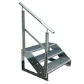 Produktbild: Kaminbau Mierzwa Premium Treppe Freistehend 3 Stufen Geländer Links (Breite 800 mm) (Höhe 57cm) Wetterfest Gitterroststufe Gartentreppe