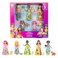 Produktbild: Mattel Disney Princess und Freunde Set mit 5 beweglichen kleinen Puppen mit abnehmbaren Röcken oder Hosen und 5 Freundefiguren, inspiriert von den Disney-Filmen, JBL33
