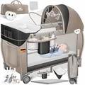 Produktbild: Kidiz® Babybett Reisebett Kinderreisebett klappbar mit Matratze & Räder 120x60, Seiteneingang, Wickelauflage, Moskitonetz & Tragetasche Baby Beistellbett Kinderbett ab Geburt bis 15 kg Schwarz Beige
