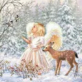 Produktbild: Ambiente Servietten Engel Kinder mit Bambi Winter Weihnachten  33 x 33 cm