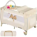 Produktbild: Kinderreisebett Hund 132x75x104cm mit Wickelauflage und Transporttasche beige B-