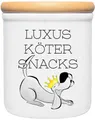 Produktbild: Cadouri Vorratsdose LUXUSKÖTER SNACKS - Leckerlidose Hund - für Hundekekse, Keramik, (2-tlg., 1x Keramikdose mit Holzdeckel), Hundekeksdose, handgefertigt in Deutschland, für Hundebesitzer, 400 ml