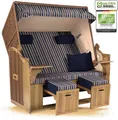 Produktbild: Strandkorb Ostsee 2,5-Sitzer 150cm breit in Beige Blau Braun Weiß Kariert Zerlegt ideal für Balkon, Terrasse oder Garten