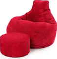 Produktbild: Green Bean® Sitzsack mit Hocker aus Cord - Sitzsäcke für das Wohnzimmer, Schlafzimmer, Sitzsack-Sessel für Erwachsene Rot