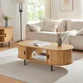 Produktbild: [en.casa] Couchtisch Tvedestrand Wohnzimmertisch mit 2 Schiebetüren mit Metallbeine Sofatisch mit Stauraum 120 x 55 x 40 cm Natur