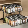 Produktbild: Ausziehbares Gewürzregal 2 Etagen Schwarz - Höhenverstellbar