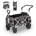 Produktbild: elvent® FamilyStar 2 Sitzer Bollerwagen | Handwagen faltbar mit Dach I Sitzpolster, Hecktasche, Feststellbremse, PU-Reifen, 5-Punkt-Gurte für 2 Kinder, Teleskop-Zugstange