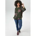 Produktbild: Schlupfbluse ANISTON PLUS, Damen, Gr. 46, grün (olive, pink), Web, Obermaterial: 100% Viskose, geblümt, gemustert, figurumspielend hüftbedeckend, weit, Blusen Schlupfbluse, mit großflächigem Blumendruck