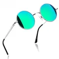 Produktbild: Joopin Retro Sonnenbrille Runde Herren Grün Verspiegelte und Polarisierte Sonnenbrille Damen Rund Klassische UV400 Hippie Vintage für Cosplay (Grün Verspiegelt)