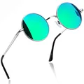 Produktbild: Retro Sonnenbrille Runde Herren Grün Verspiegelte und Polarisierte Sonnenbril...