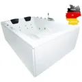 Produktbild: Basera® Whirlpool-Badewanne CLASSIC Indoor Whirlpool Badewanne XXL Wave 190 x 140 cm für 2 Pers., (Komplett-Set), mit 24 Massagedüsen, Wasserfall, LED, Touchpanel, Bluetooth und Radio weiß 140,00 cm x 190,00 cm x 62,00 cm