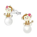 Produktbild: Monkimau Mädchen Ohrringe Affe Ohrstecker aus 925 Sterling Silver echt Silber mit 2 Synthetischen Perlen