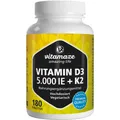 Produktbild: Vitamaze GmbH VITAMIN D3 K2 5000 I.E./100 μg hochdosiert Tabl. 180 St