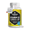 Produktbild: Vitamin D3 K2 5000 IE mit Vitamin K2 MK7 All Trans Form, 2+ Jahre Vorrat, 180 Tabletten Vitamin D ohne unnötige Zusatzstoffe, in Deutschland hergestellt