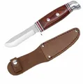 Produktbild: Jugendmesser mit Pakkaholzgriff & Lederscheide abgerundeter Stahl Fahrtenmesser