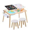 Produktbild: VEVOR Sensorisches Tischset Aktivitätstisch Kindersitzgruppe und Sand-und Wasserspieltisch mit 2 Hockern & 2 Aufbewahrungsbehältern & Papierrollenhalter, Kindertisch Holz – Geschenk für Kinder