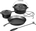 Produktbild: El Fuego Dutch Oven Set 5-tlg Gusseisen BBQ Topf Pfanne Camping Schmortopf