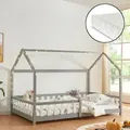 Produktbild: Hausbett ‘Hesel’ für Kinder mit Matratze Rausfallschutz Lattenrost 140 x 200 cm Grau - Grau