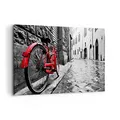 Produktbild: Wandbilder Dekoration Wohnzimmer Straße Fahrrad Kopfsteinpflaster Gebäude Bilder auf Leinwand 120x80cm Leinwandbild Schlafzimmer Deko Wand Kunstdruck Art Groß XXL Wanddeko Bild Canvas AA120x80-3186
