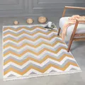 Produktbild: Kurzflor Teppich Läufer - Boho Kelim Teppich, Wohnzimmerteppich, Schlafzimmer und Küchenteppich, Flur Teppich, 50 x 80 cm, Zigzag-Gold