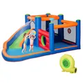 Produktbild: Outsunny Aufblasbare Hüpfburg Wasserpark mit Gebläse Hüpfburg mit Wasserrutsche Basketballkorb Aufblasbare Wasserspielcenter für Kinder ab 3 Jahren Trampolin Pool 380 x 340 x 170 cm