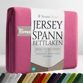 Produktbild: Strauss Home® Jersey Spannbettlaken Spannbetttuch Bettlaken 100% Baumwolle Topper (10cm Höhe) 140x200-160x200cm Berry/Rosa
