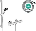 Produktbild: hansgrohe Pulsify Select S - wassersparendes Duschset mit Thermostat Ecostat Element, Duschthermostat mit Duschkopf 8,2 l/min (EcoSmart), Duschstange 65cm, Duschschlauch und Halterung, Chrom, 24272000
