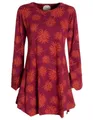 Produktbild: Vishes Tunikakleid Langarm Damen Blumen-Tunika Shirt-Kleid Glockenärmel Baumwolle Hippie, Boho, Goa Style