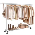 Produktbild: SONGMICS Kleiderständer auf Rollen, Schwerlast-Garderobenständer, ausziehbare Kleiderstange, bis 150 kg belastbar, einfache Montage, transportabel, silbern HSR175E01