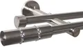Produktbild: Gardinenstange Set Edelstahl Look Metall Ø 16mm zur Wandbefestigung 2-lauf Modern mit Kristall, Länge wählbar H22 E26 E16