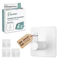 Produktbild: virea Selbst-Klebende Wandhaken ohne Bohren 4er Set in Weiß - Wasserfeste Klebehaken aus Edelstahl - Starke Klebekraft bis 8 kg - Haken für Bad & Küche etc. - Bademantelhaken Handtuchhaken