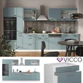 Produktbild: Küchenzeile R-Line Solid Weiß Blau Grau 350 cm modern Arbeitsplatte Vicco