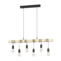 Produktbild: EGLO Pendellampe Townshend, 6 flammige Vintage Pendelleuchte im Industrial Design, Retro Hängelampe aus Stahl und Holz, Farbe Schwarz, braun, FSC zertifiziert, E27