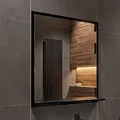 Produktbild: HAJDUK FURNITURE Badspiegel mit Ablage Schwarz - H:70 x B: 60 cm - Bathroom Mirror - Moderner Badezimmer Spiegel Rechteckig - Wandspiegel mit Regal - Premium-Linie