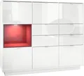 Produktbild: Vladon Highboard Sideboard Metro V2, Germany, Korpus in Weiß Hochglanz / Fronten in Weiß Hochglanz mit Einsatz in Bordeaux Hochglanz, inkl. LED Beleuchtung