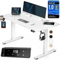 Produktbild: CASARIA® Höhenverstellbarer Schreibtisch elektrisch 120 x 60 cm mit Wireless Charger & USB-C/A Anschluss LCD-Display Memory-Funktion 80 kg belast... - Weiß