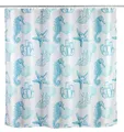 Produktbild: WENKO Anti-Schimmel Duschvorhang Lagoa, antibakterieller Textil-Vorhang mit Antischimmel Effekt, waschbar, wasserabweisend, mit 12 Ringen zur Befestigung an der Duschstange, 180 x 200 cm, Weiß/Blau