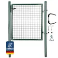 Produktbild: ATTAS Gartentor Metall | 100x100, grün, inkl. Schloss und 3 Schlüssel abschließbar| Zauntür, Gartentür für Doppelstabmattenzaun Tor, Zauntor Metall, Hoftor, Rund